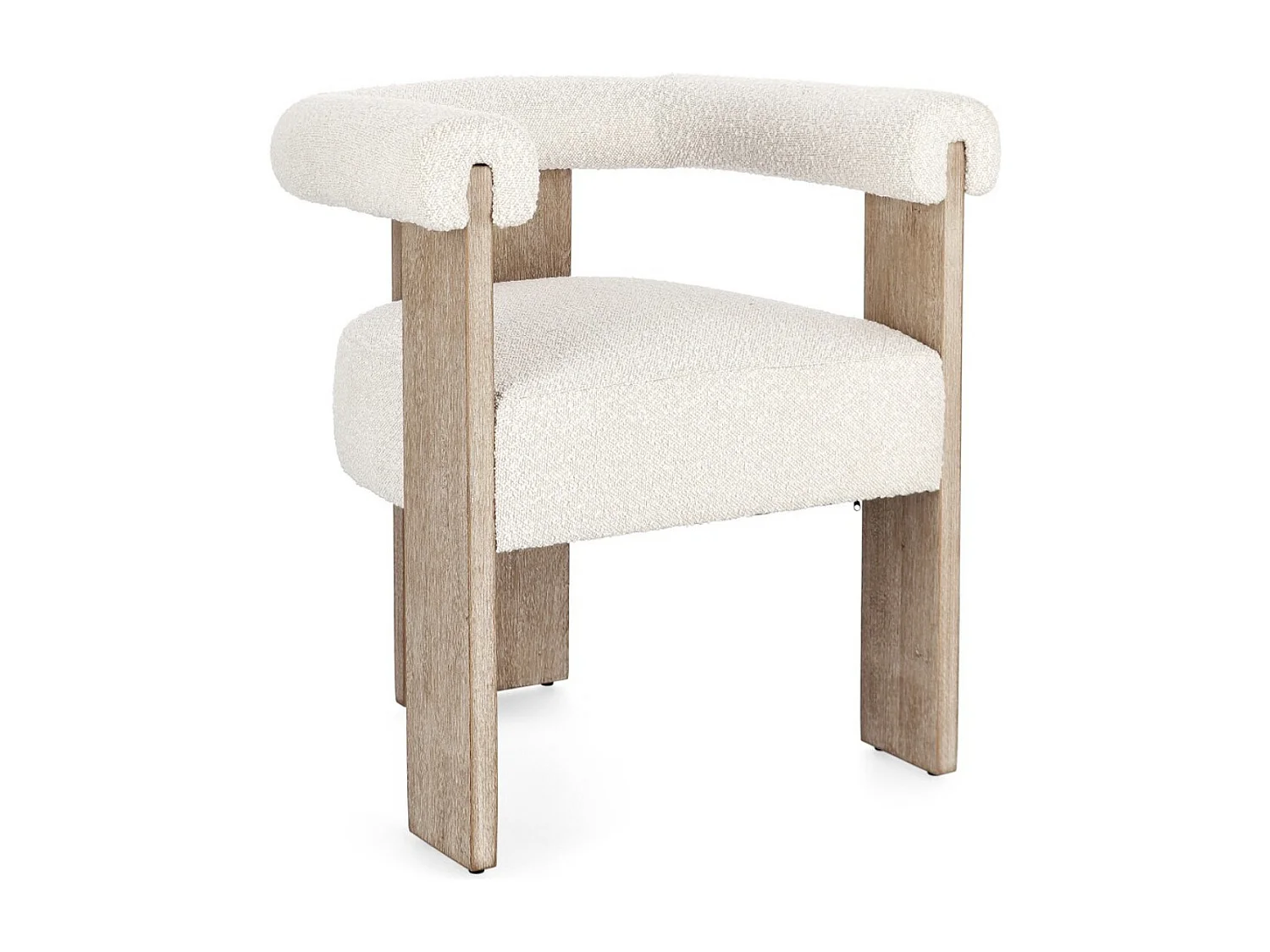 Chaise avec accoudoir en tissu bouclette et structure en bois – Modèle Agathy-Naturel/Beige clair