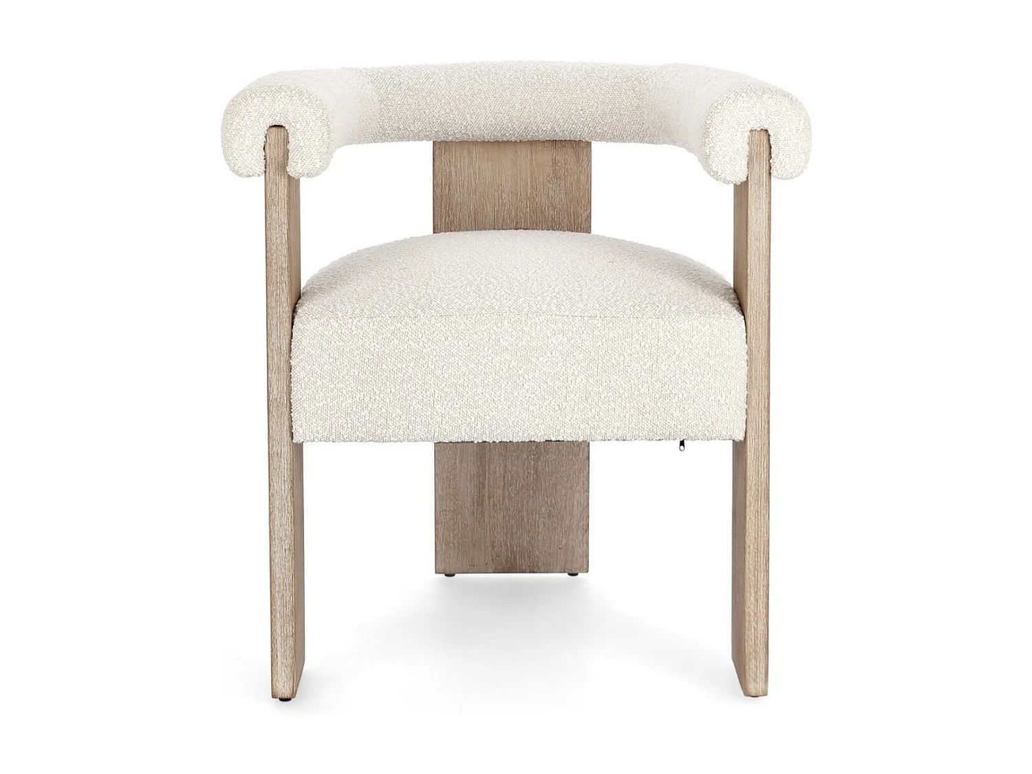 Chaise avec accoudoir en tissu bouclette et structure en bois – Modèle Agathy-Naturel/Beige clair