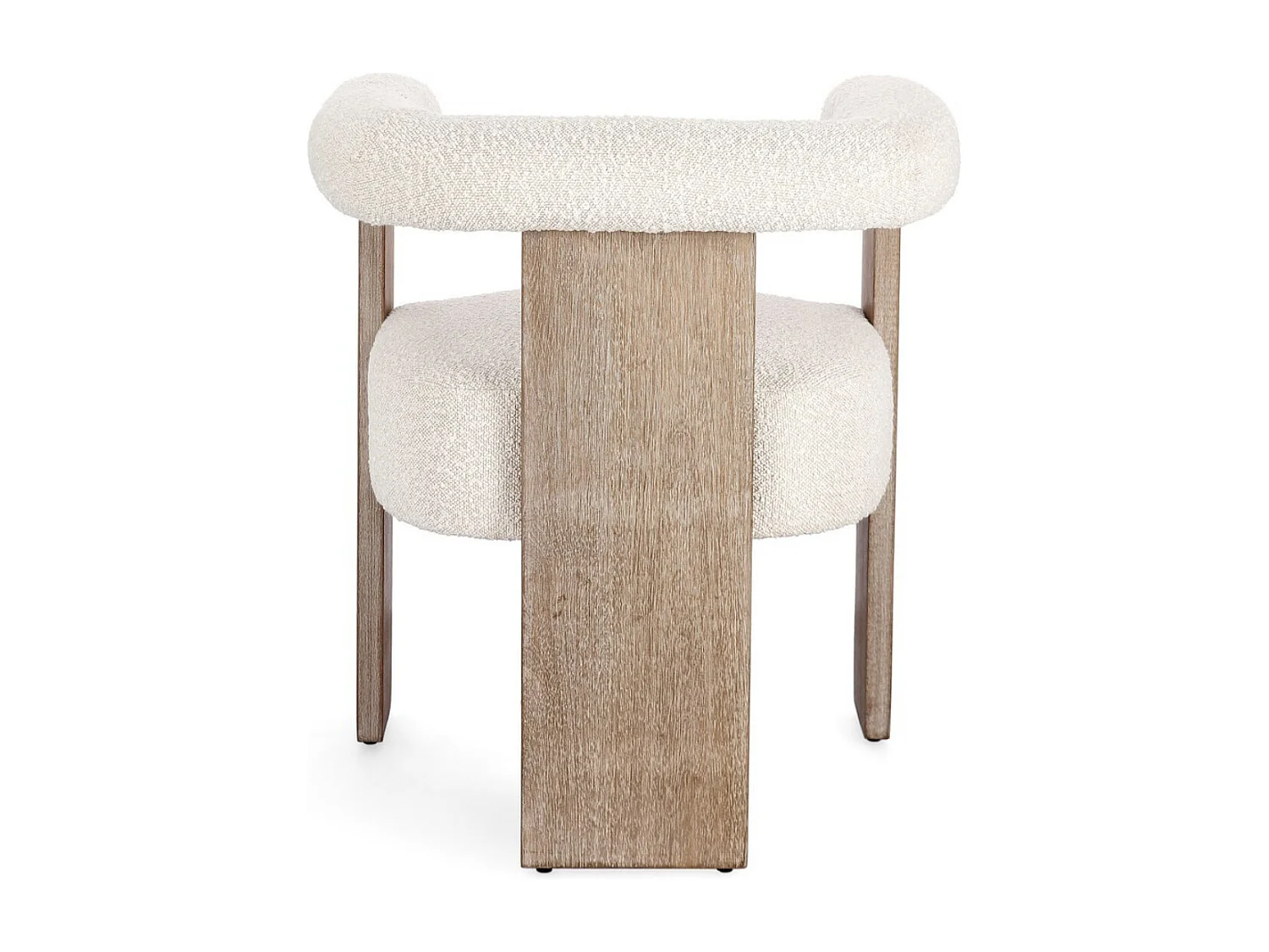 Chaise avec accoudoir en tissu bouclette et structure en bois – Modèle Agathy-Naturel/Beige clair