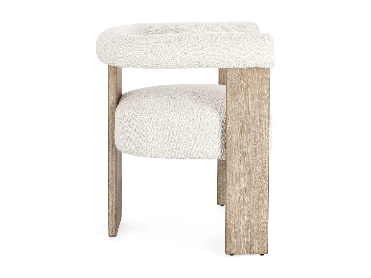 Chaise avec accoudoir en tissu bouclette et structure en bois – Modèle Agathy-Naturel/Beige clair