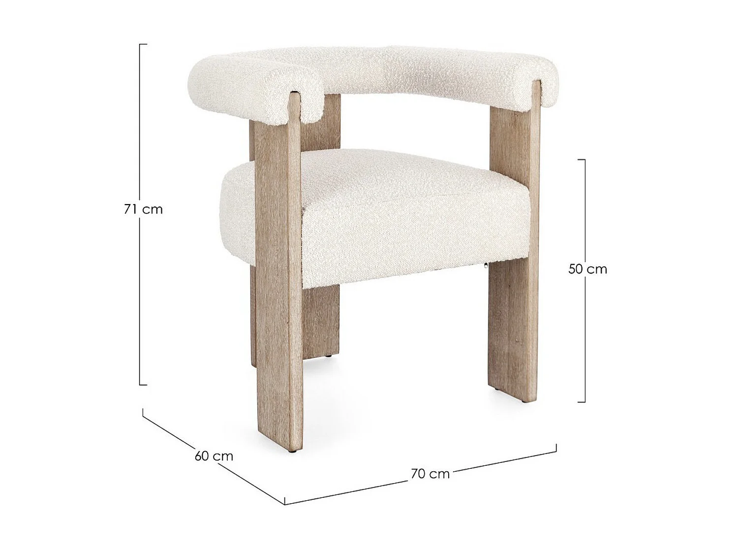 Chaise avec accoudoir en tissu bouclette et structure en bois – Modèle Agathy-Naturel/Beige clair