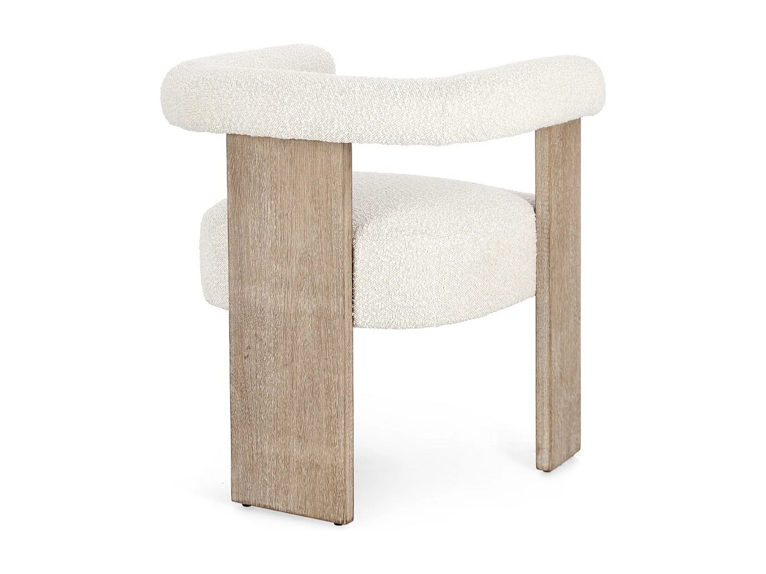 Chaise avec accoudoir en tissu bouclette et structure en bois – Modèle Agathy-Naturel/Beige clair