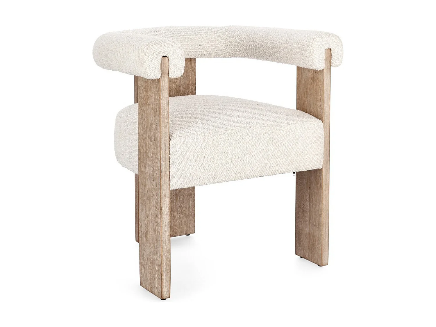 Chaise avec accoudoir en tissu bouclette et structure en bois – Modèle Agathy-Naturel/Beige clair