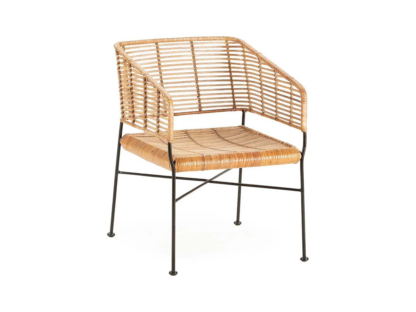 Fauteuil en osier naturel et pieds métal noir KALIA– intérieur et extérieur