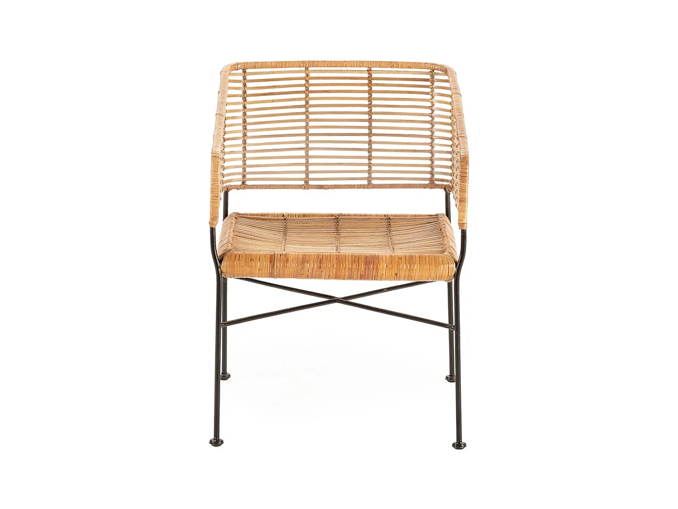 Fauteuil en osier naturel et pieds métal noir KALIA– intérieur et extérieur