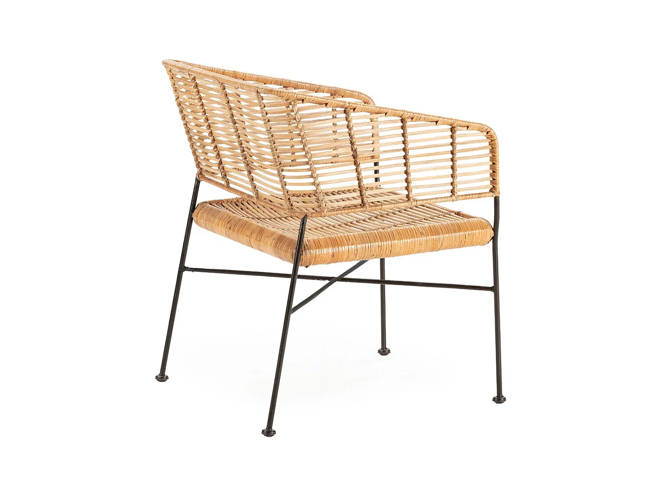 Fauteuil en osier naturel et pieds métal noir KALIA– intérieur et extérieur