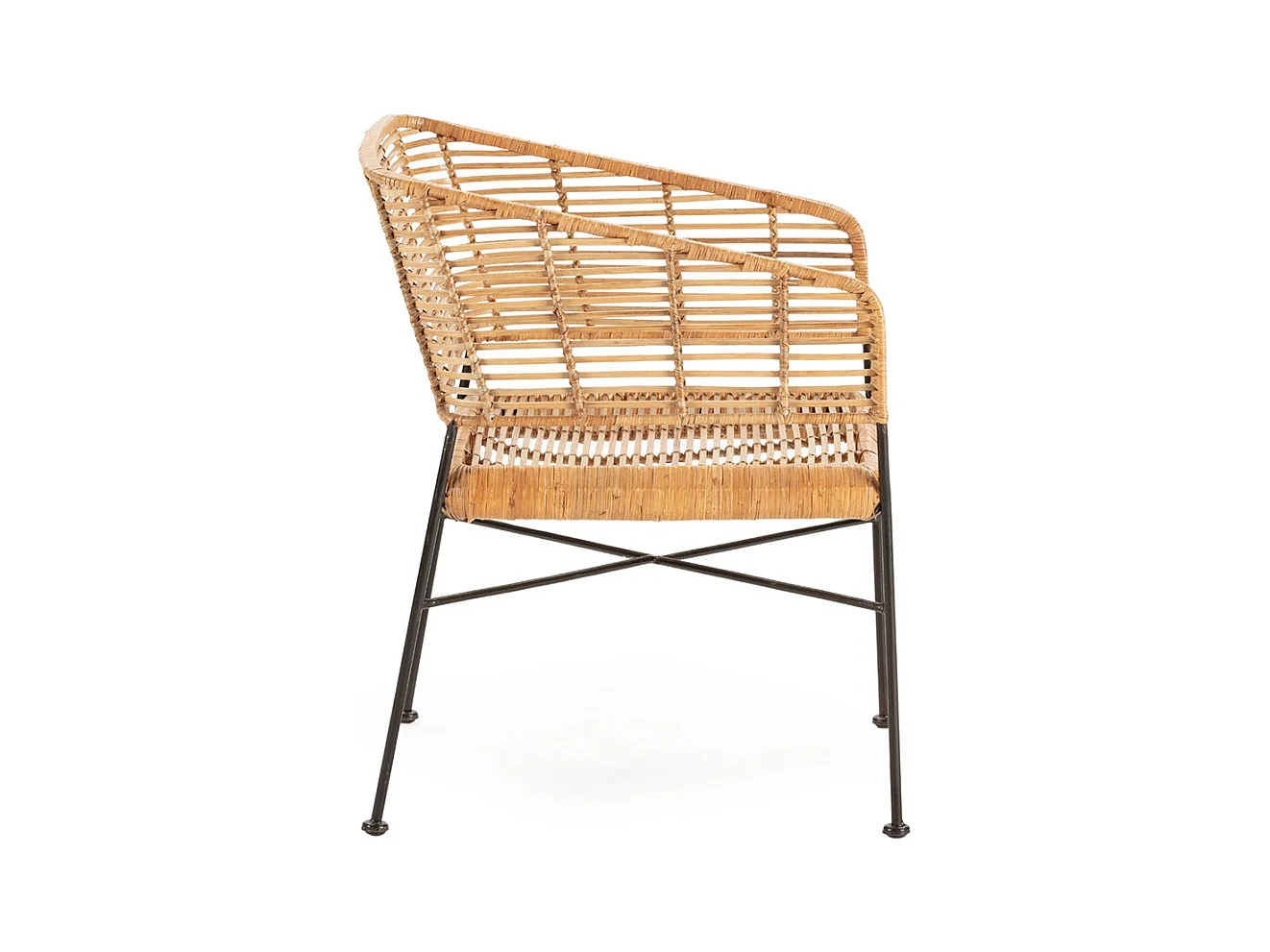 Fauteuil en osier naturel et pieds métal noir KALIA– intérieur et extérieur