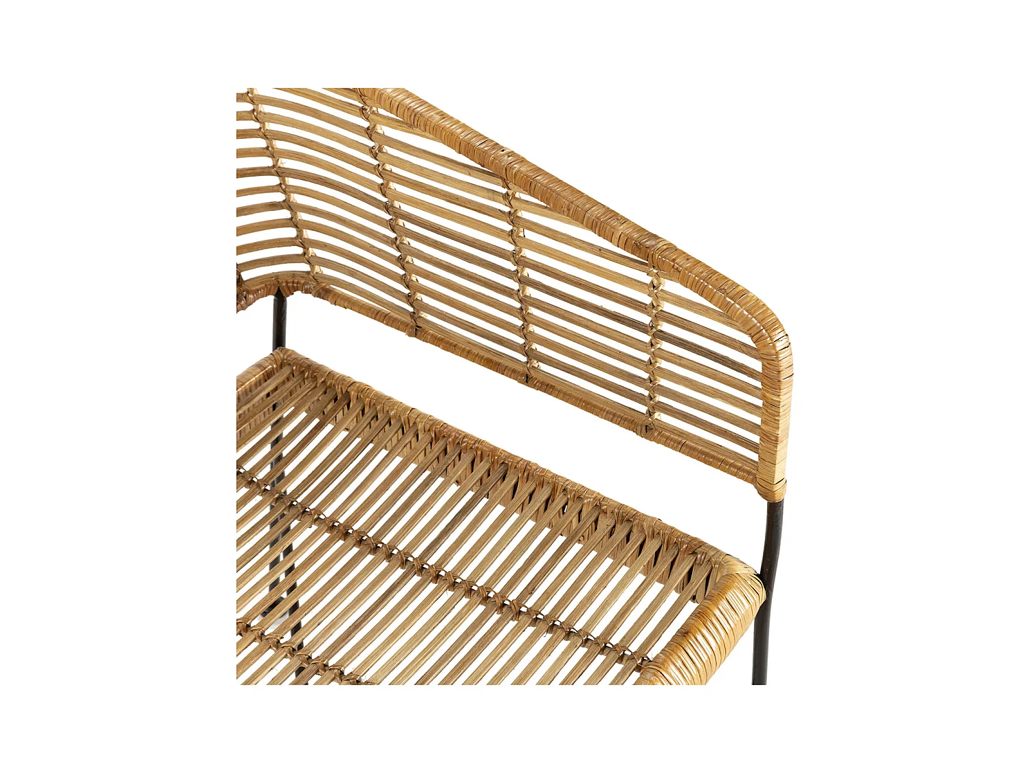 Fauteuil en osier naturel et pieds métal noir KALIA– intérieur et extérieur