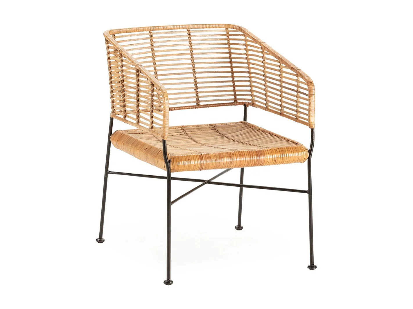 Fauteuil en osier naturel et pieds métal noir KALIA– intérieur et extérieur