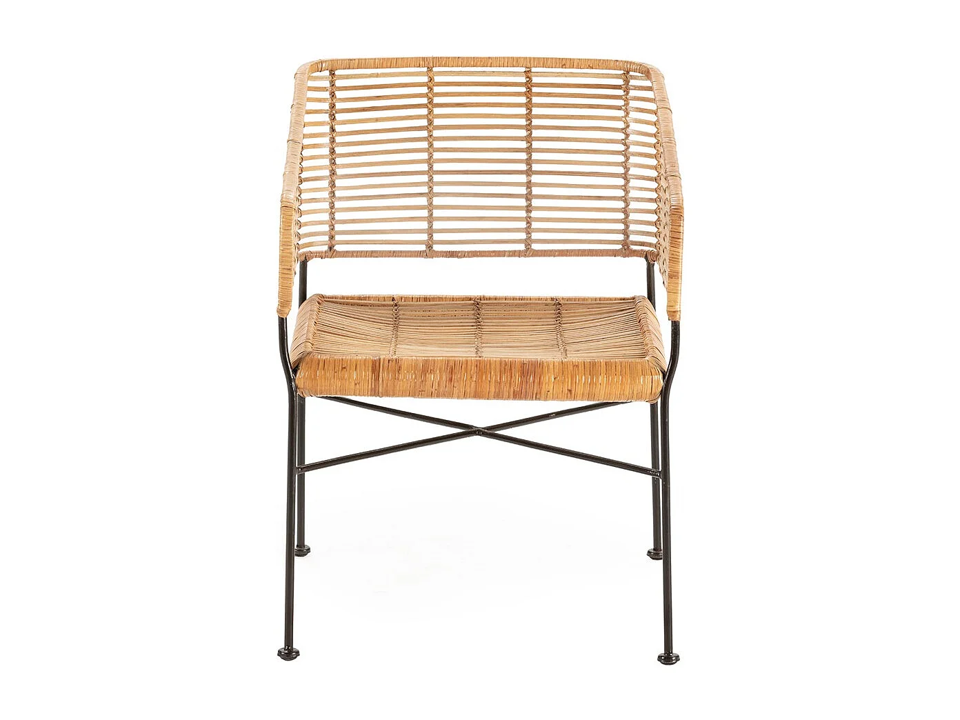 Fauteuil en osier naturel et pieds métal noir KALIA– intérieur et extérieur