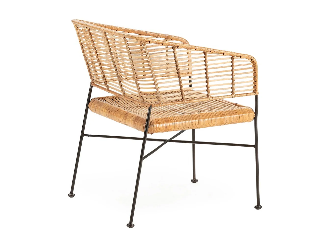 Fauteuil en osier naturel et pieds métal noir KALIA– intérieur et extérieur