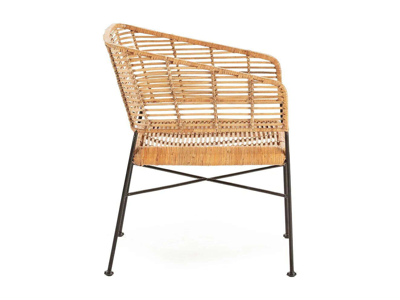 Fauteuil en osier naturel et pieds métal noir KALIA– intérieur et extérieur