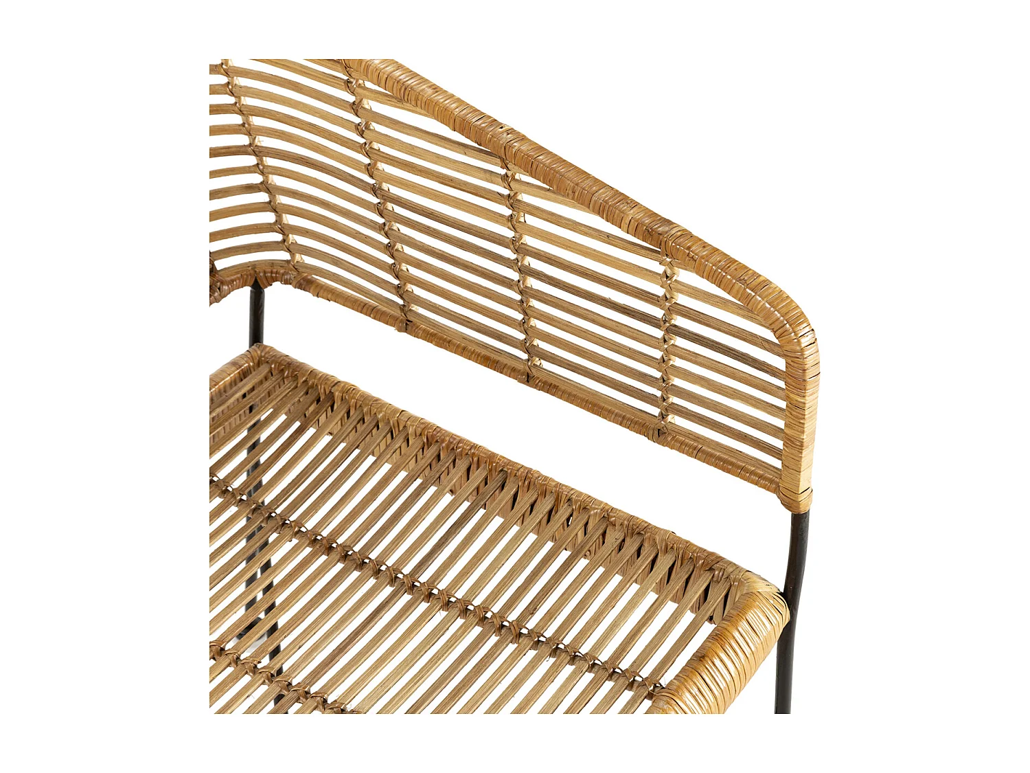 Fauteuil en osier naturel et pieds métal noir KALIA– intérieur et extérieur