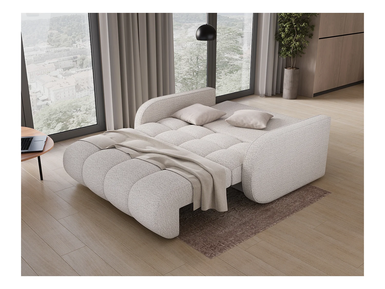 Canapé convertible tissu DENVERS – Avec coffre de rangement-Blanc