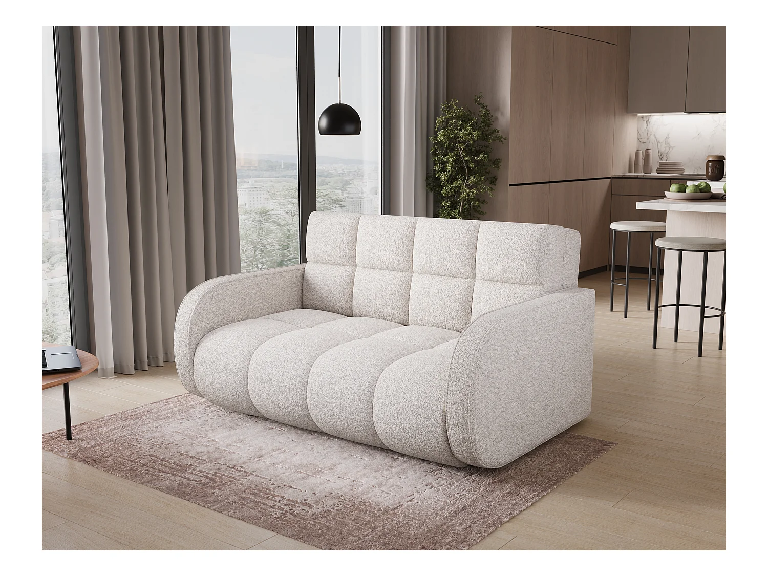 Canapé convertible tissu DENVERS – Avec coffre de rangement-Blanc