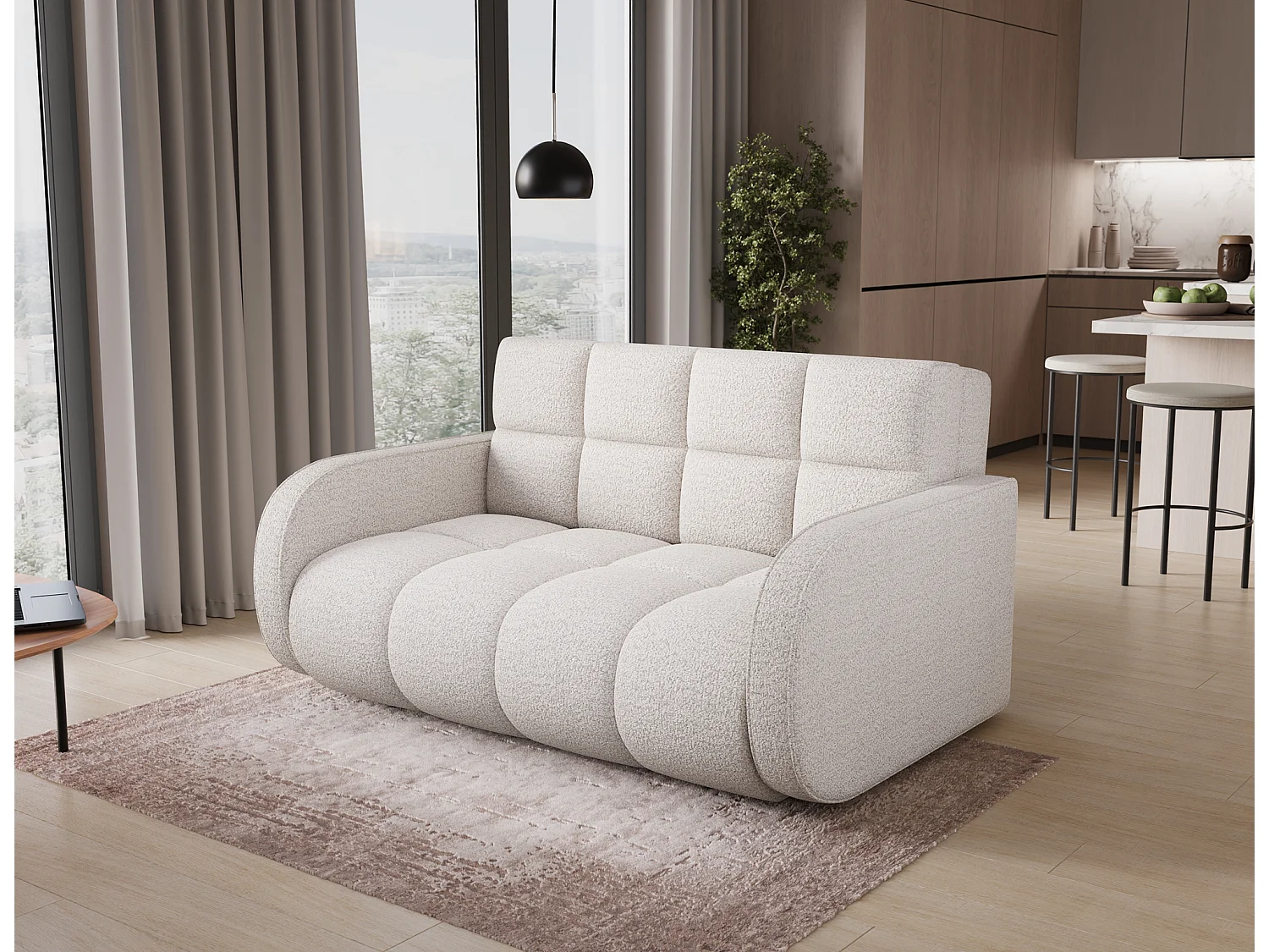 Canapé convertible tissu DENVERS – Avec coffre de rangement-Blanc