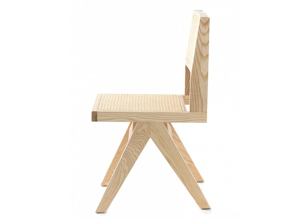 Chaise en bois de frêne et rotin LANDAS - Style vintage-Naturel