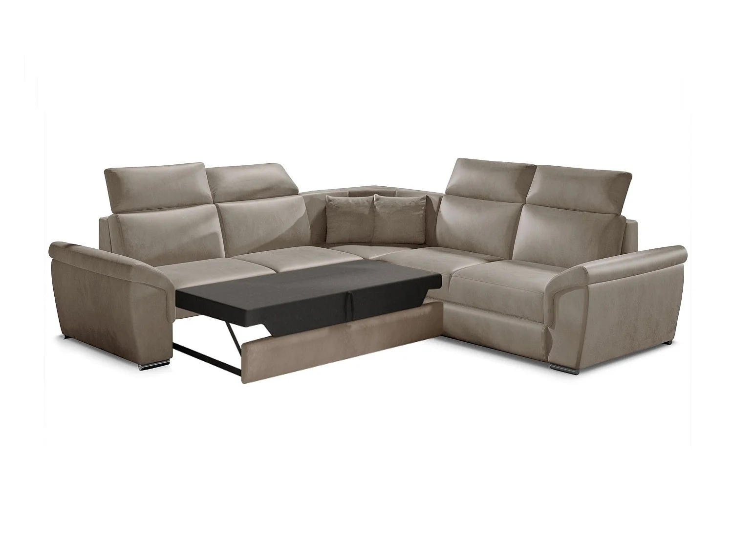 Sofá esquinero Neo reversible y convertible en terciopelo - Patas de acero cromado-Color ribete verde crudo