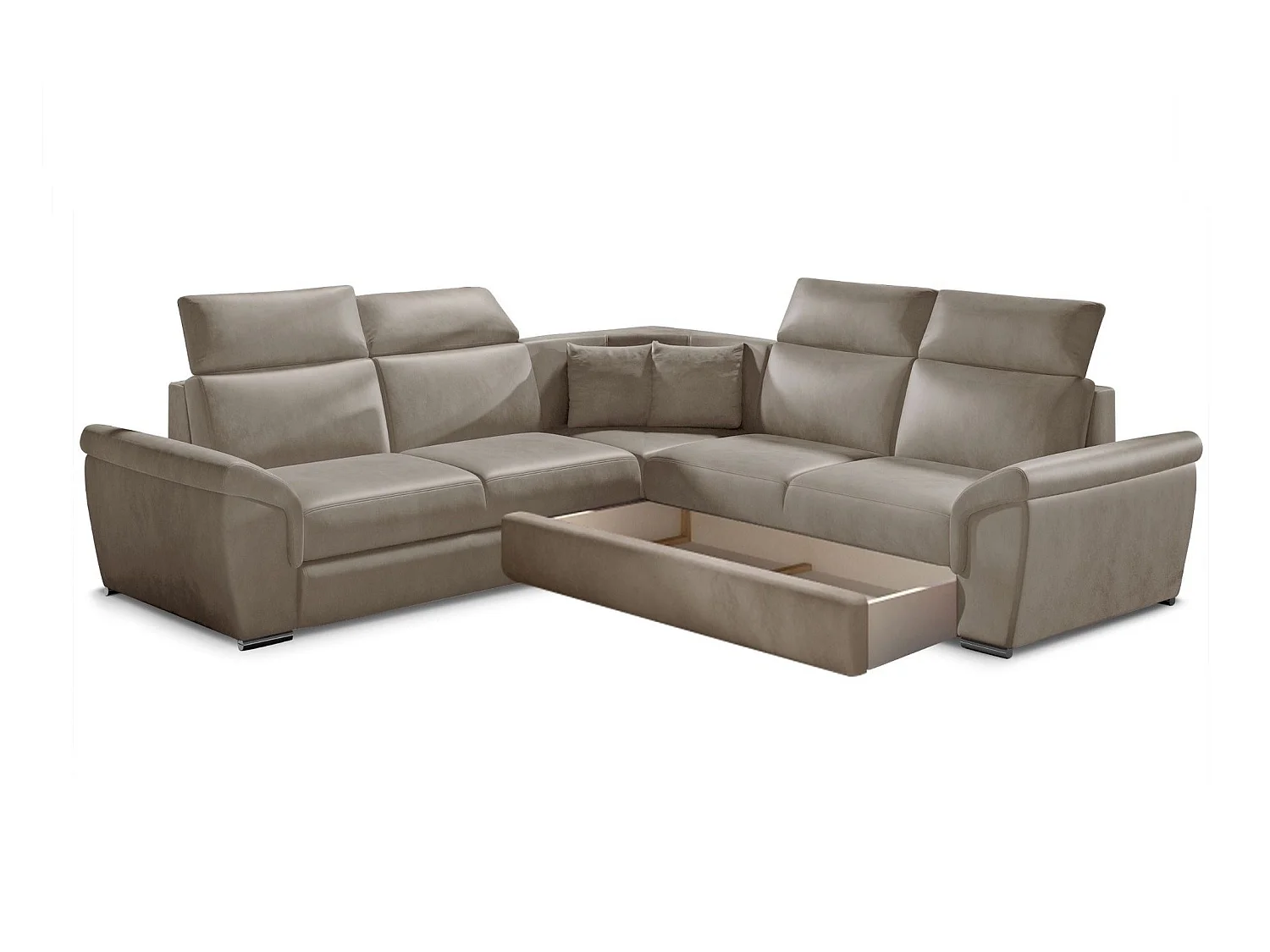 Sofá esquinero Neo reversible y convertible en terciopelo - Patas de acero cromado-Color ribete verde crudo