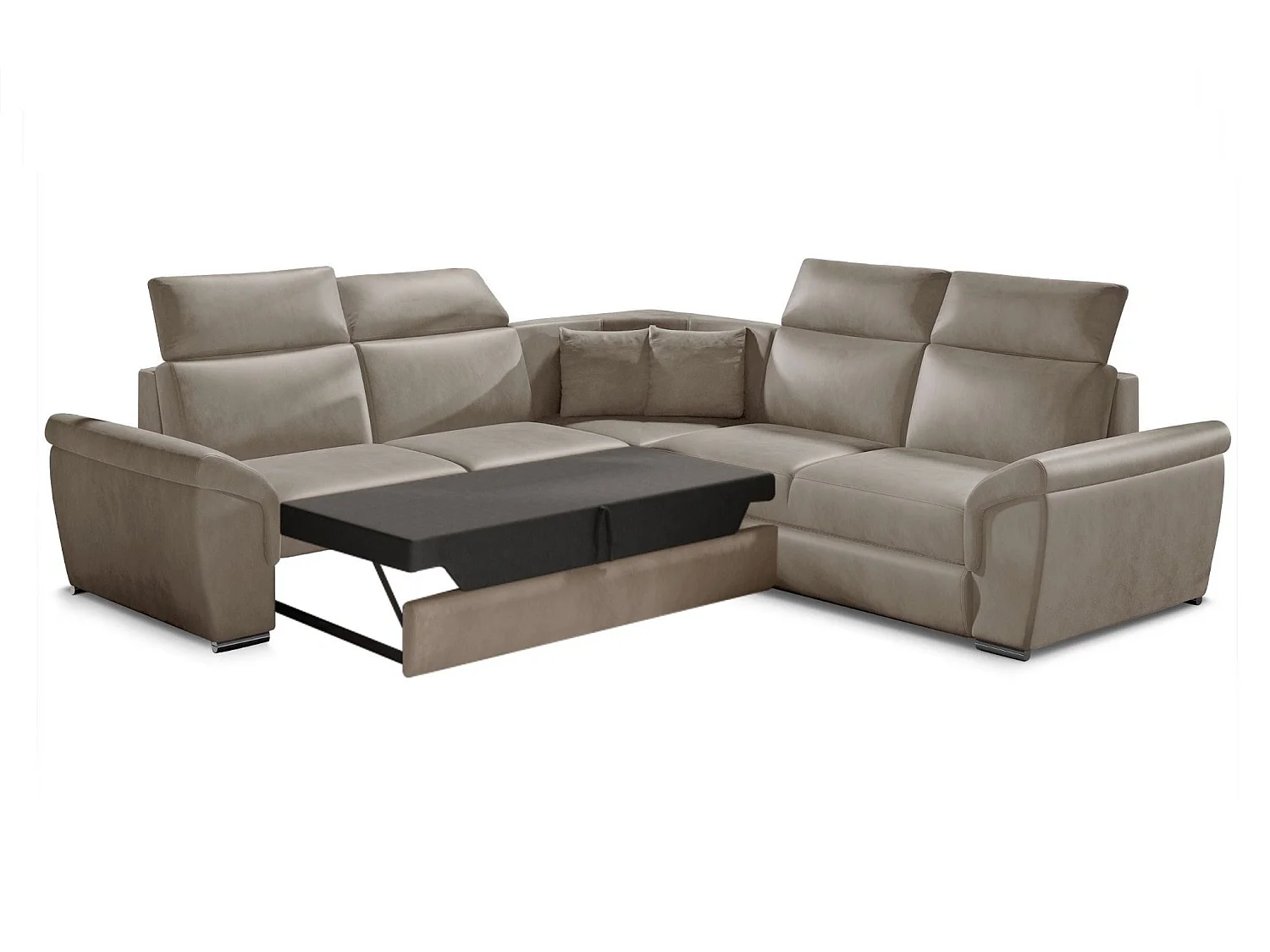 Sofá esquinero Neo reversible y convertible en terciopelo - Patas de acero cromado-Color ribete verde crudo