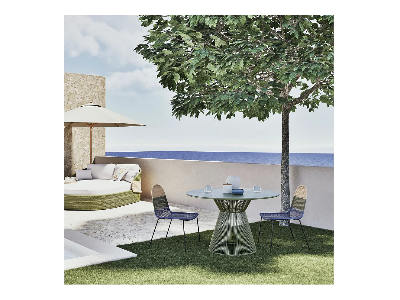 Table ronde en acier mate KEVIN 120cm – Intérieur et extérieur-Vert