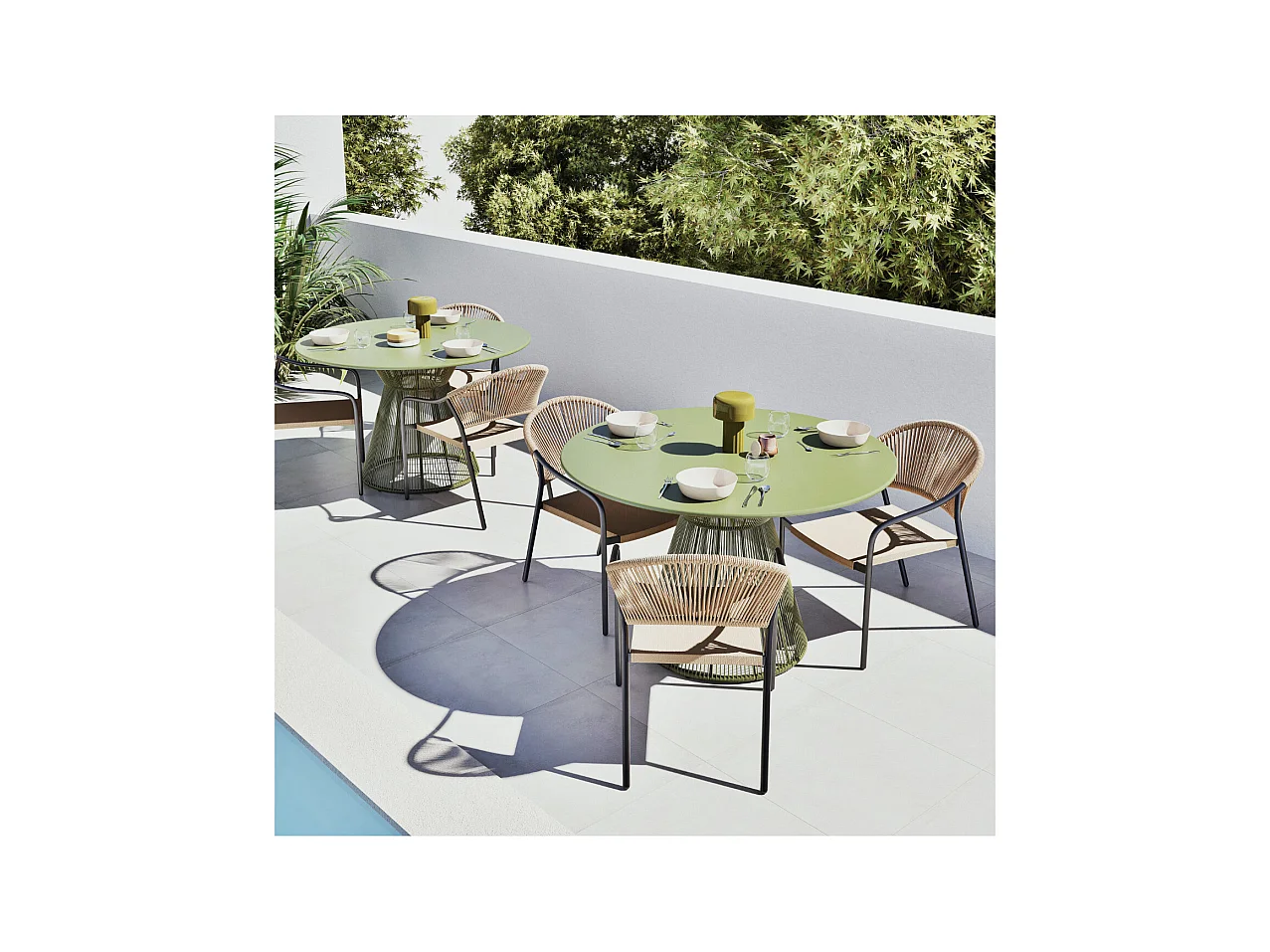 Table ronde en acier mate KEVIN 120cm – Intérieur et extérieur-Vert