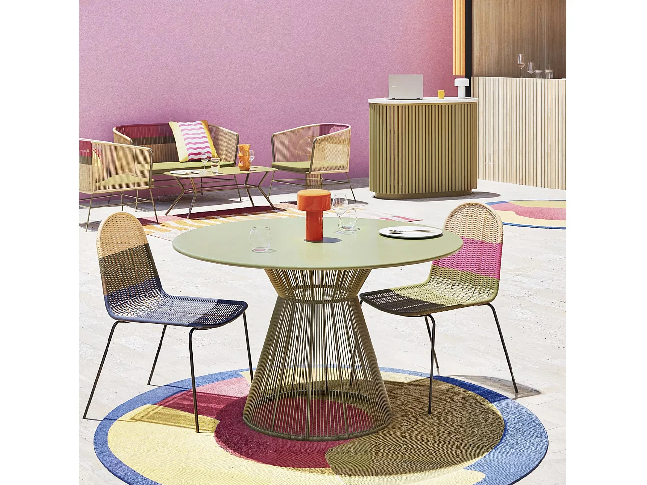 Table ronde en acier mate KEVIN 120cm – Intérieur et extérieur-Vert