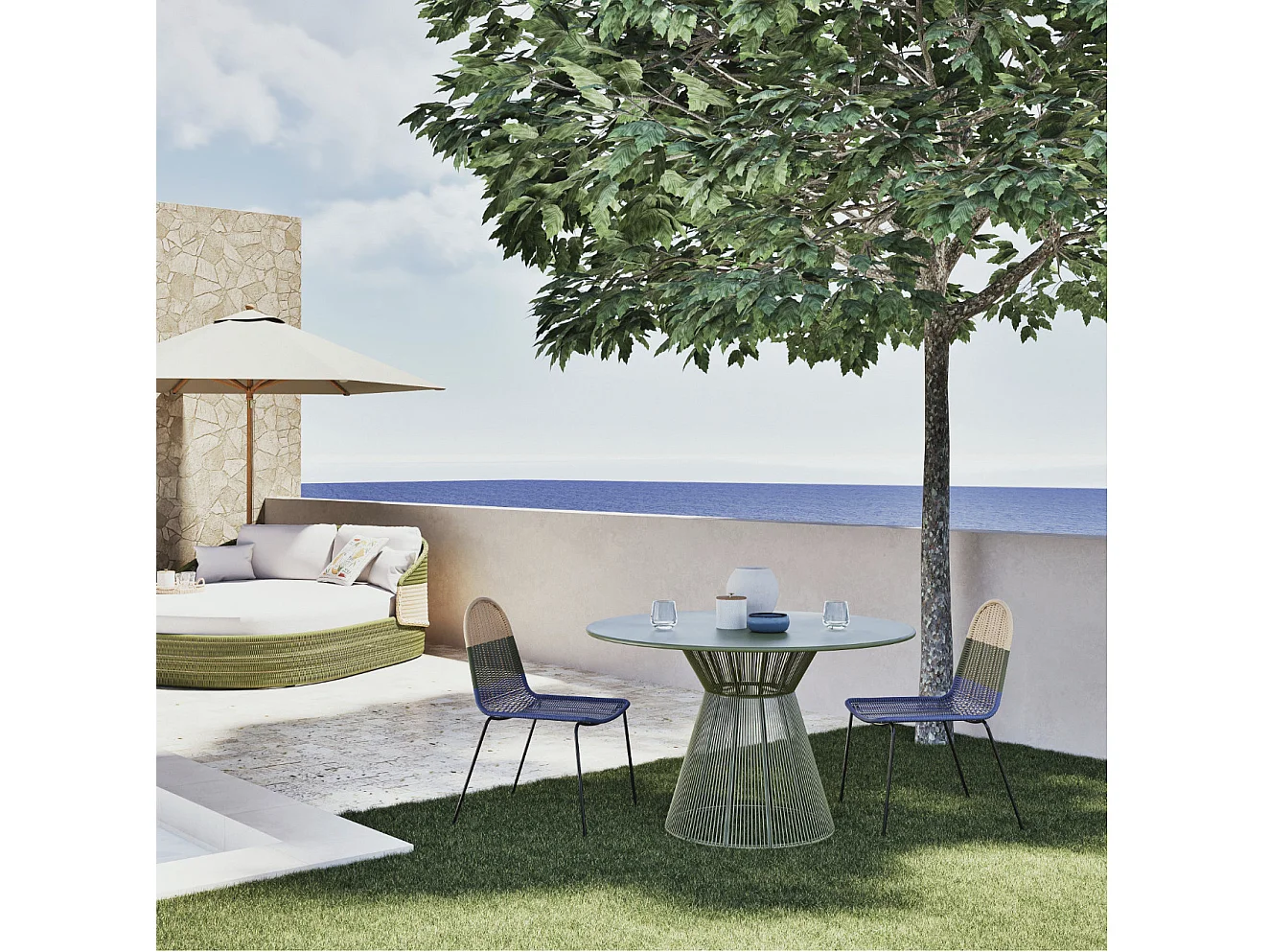 Table ronde en acier mate KEVIN 120cm – Intérieur et extérieur-Vert