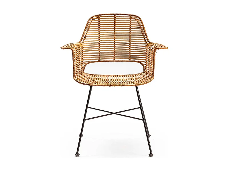 Fauteuil en osier naturel et pieds métal noir GALY – intérieur et extérieur