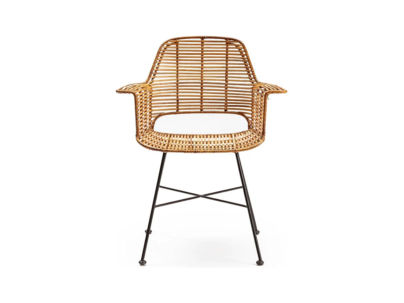 Fauteuil en osier naturel et pieds métal noir GALY – intérieur et extérieur