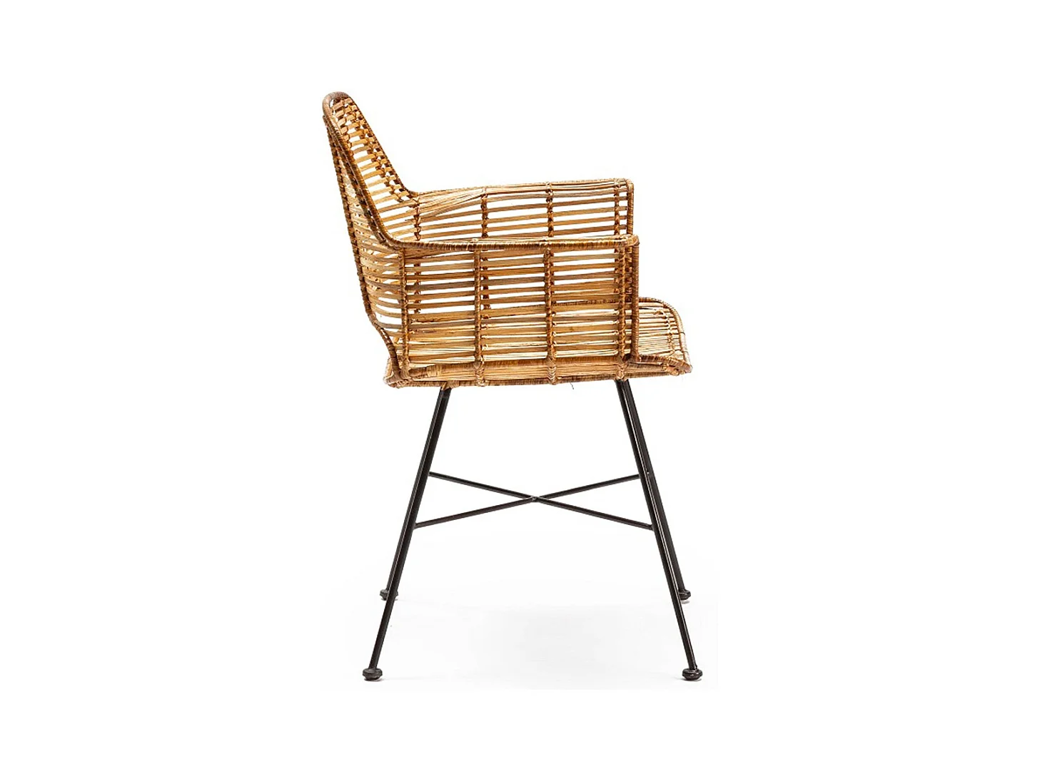 Fauteuil en osier naturel et pieds métal noir GALY – intérieur et extérieur