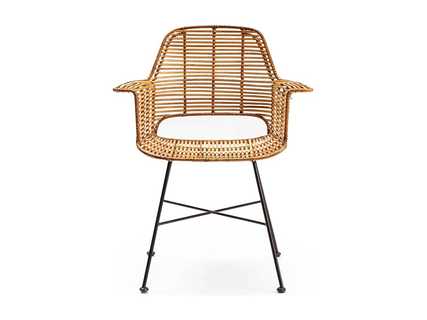 Fauteuil en osier naturel et pieds métal noir GALY – intérieur et extérieur