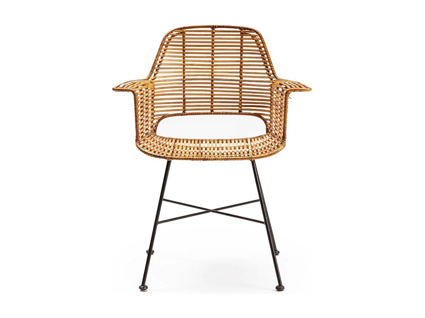 Fauteuil en osier naturel et pieds métal noir GALY – intérieur et extérieur