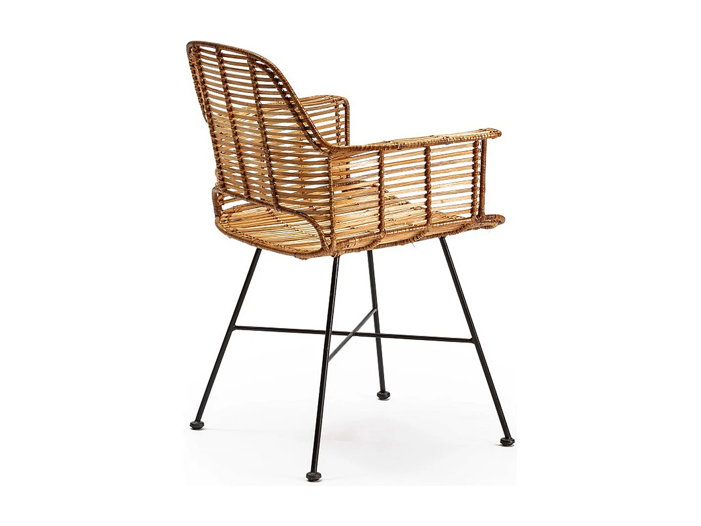 Fauteuil en osier naturel et pieds métal noir GALY – intérieur et extérieur