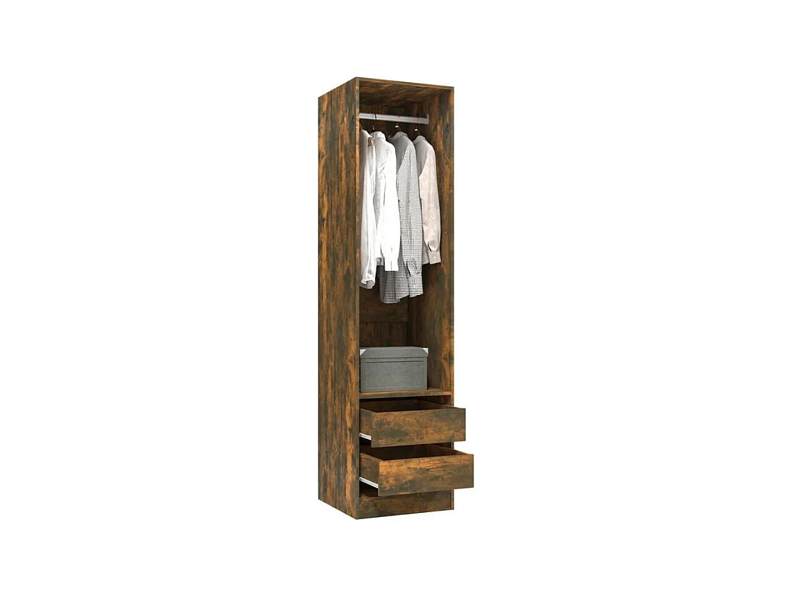 Armoire dressing 1 penderie 2 tiroirs 50cm - Collection Kodok-Marron fumé