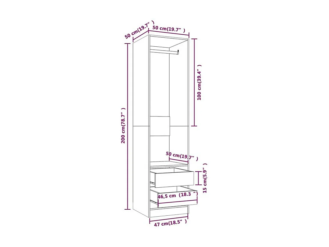 Armoire dressing 1 penderie 2 tiroirs 50cm - Collection Kodok-Marron fumé