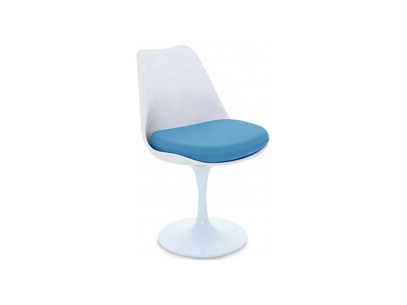 Chaise Tulipo pivotante blanc brillant avec coussin - Design-Couleur Bleu clair