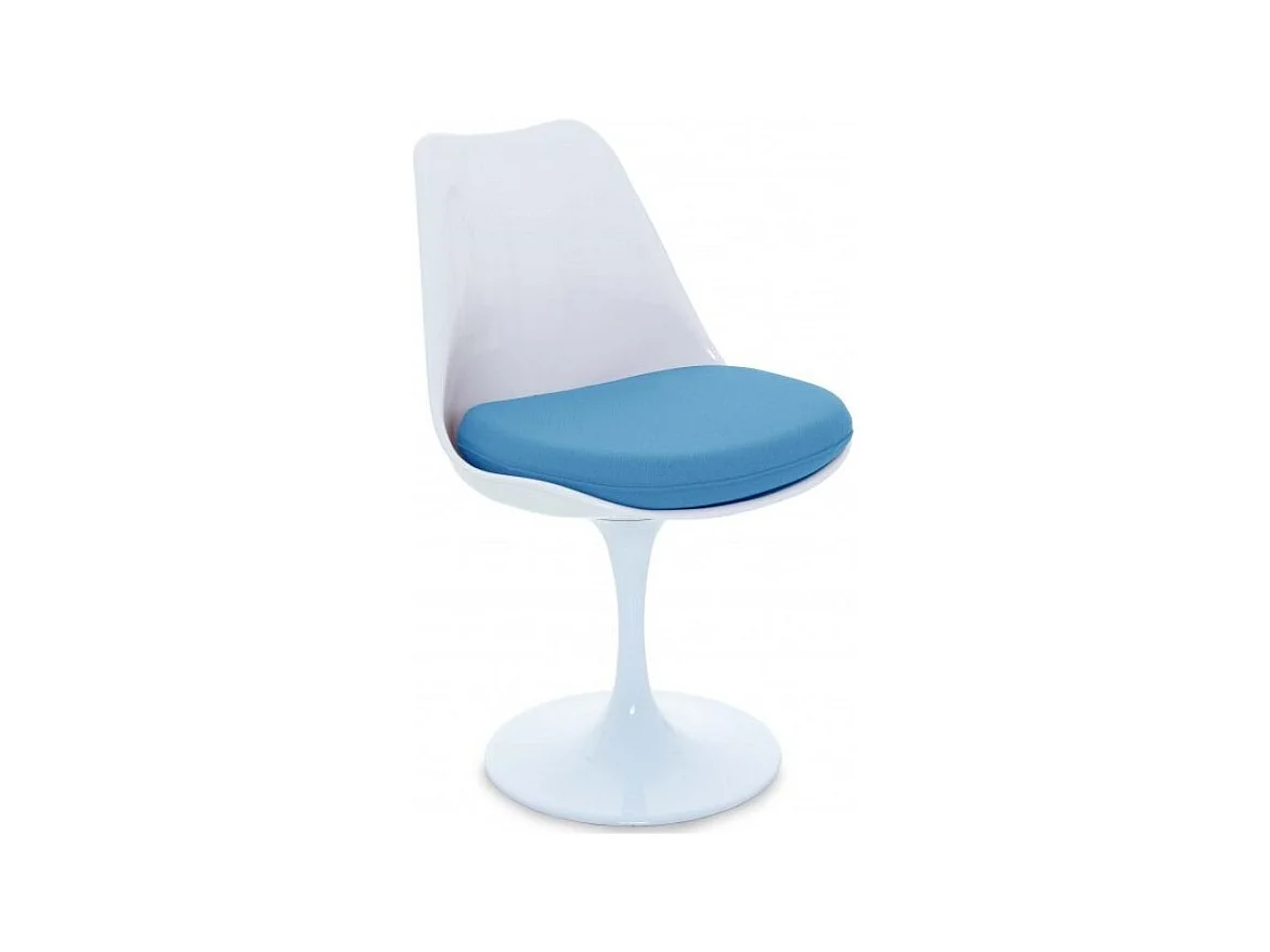 Chaise Tulipo pivotante blanc brillant avec coussin - Design-Couleur Bleu clair