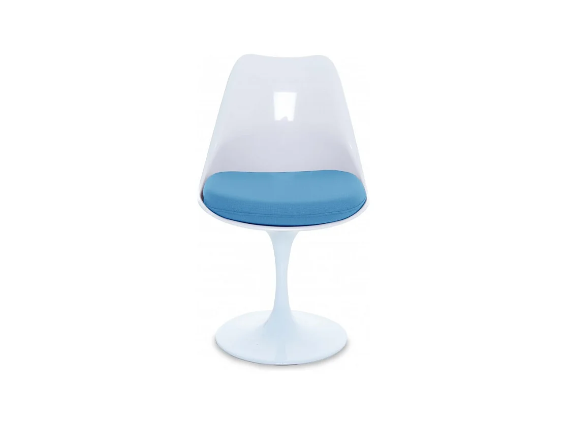 Chaise Tulipo pivotante blanc brillant avec coussin - Design-Couleur Bleu clair