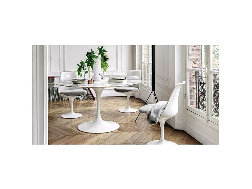 Chaise Tulipo pivotante blanc brillant avec coussin - Design-Couleur Bleu clair