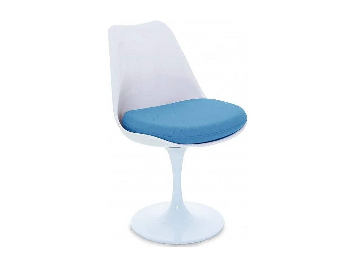 Chaise Tulipo pivotante blanc brillant avec coussin - Design-Couleur Bleu clair