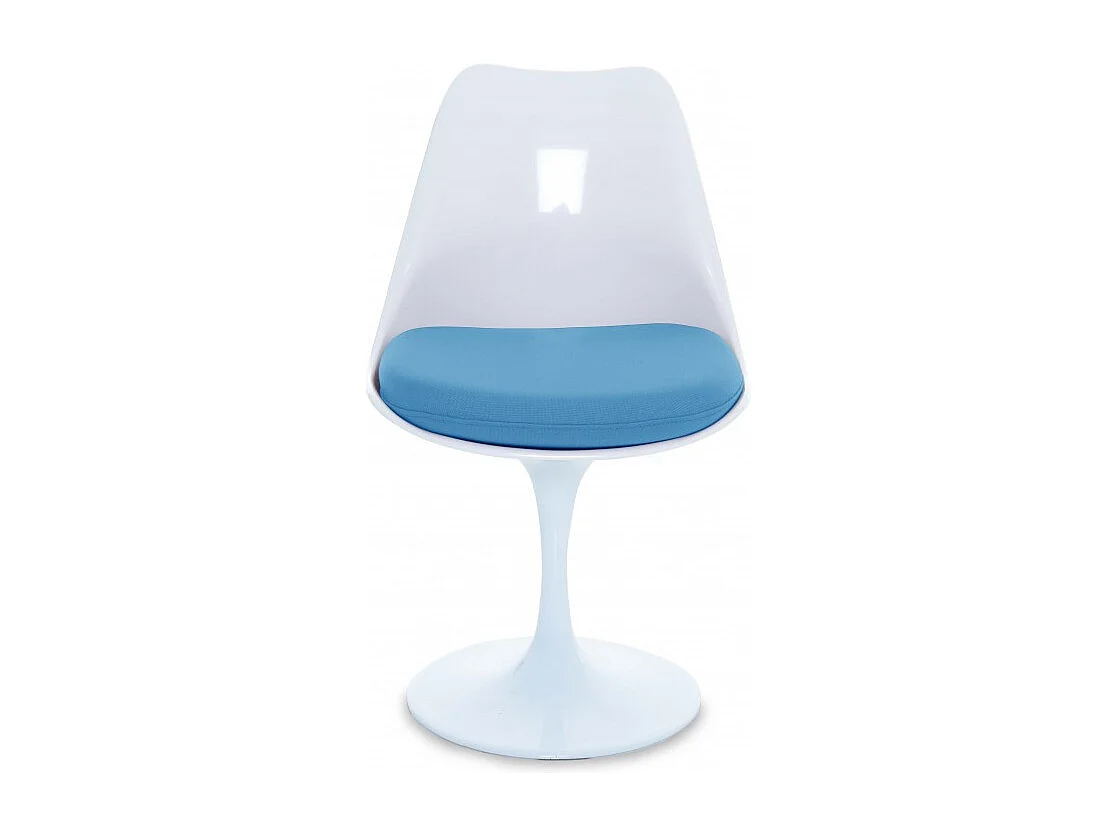 Chaise Tulipo pivotante blanc brillant avec coussin - Design-Couleur Bleu clair