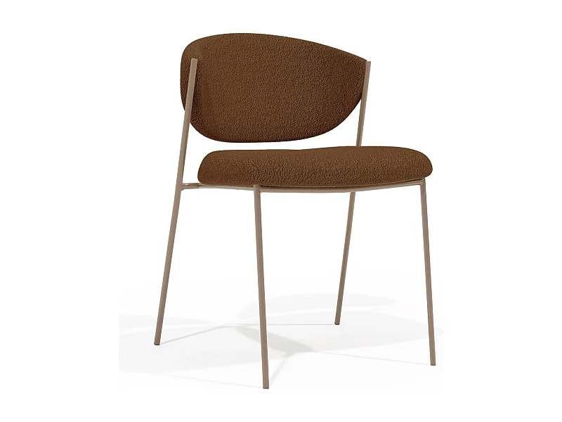 Chaise en tissu bouclé et structure métallique champagne Lozane - Modernité et qualité-Marron