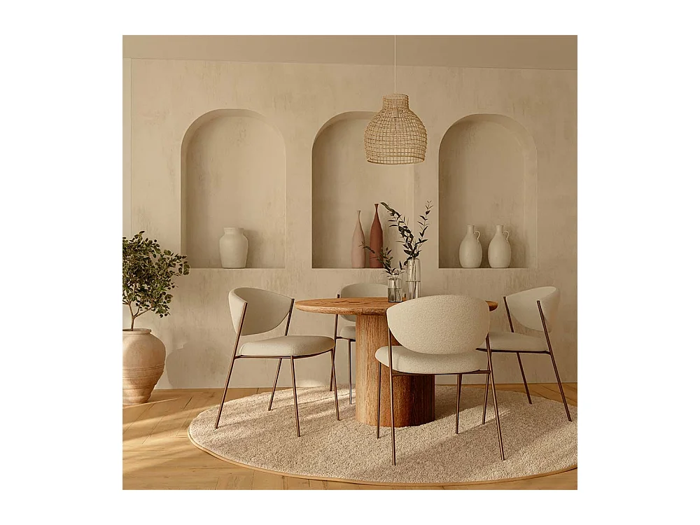 Chaise en tissu bouclé et structure métallique champagne Lozane - Modernité et qualité-Marron