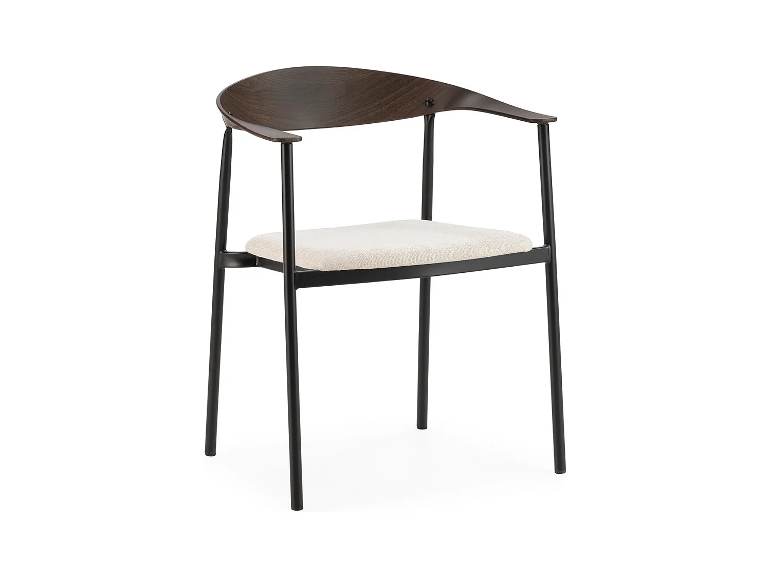 Chaise empilable KALIKO - Métal noir, bois noyer et tissu blanc