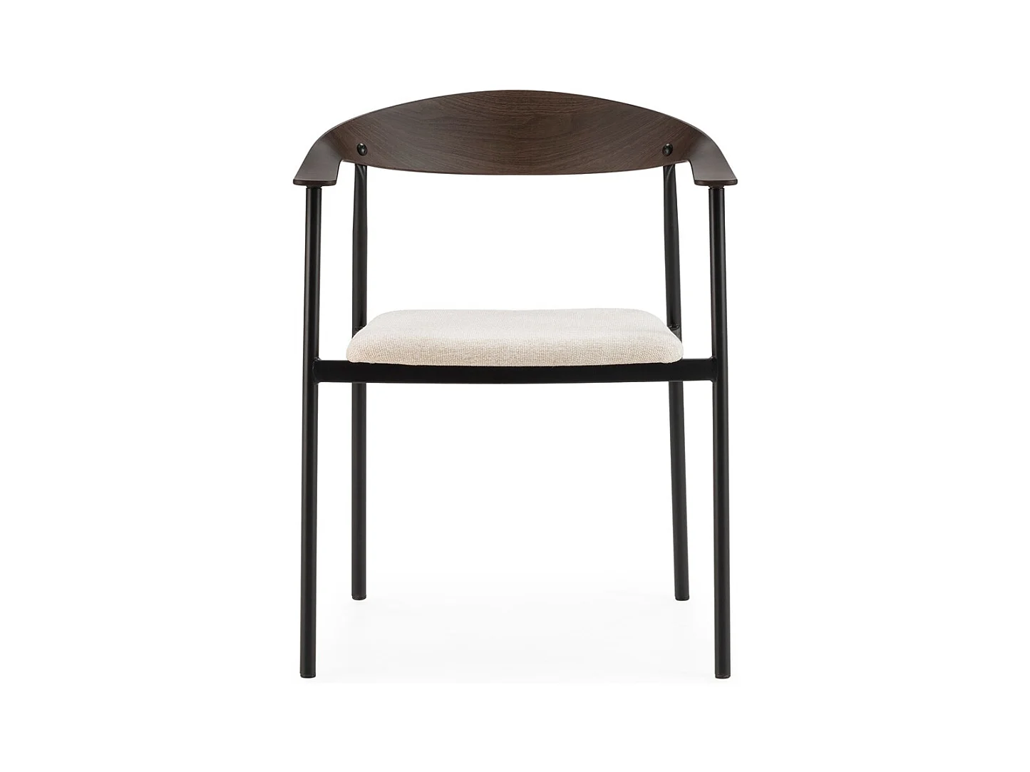 Chaise empilable KALIKO - Métal noir, bois noyer et tissu blanc