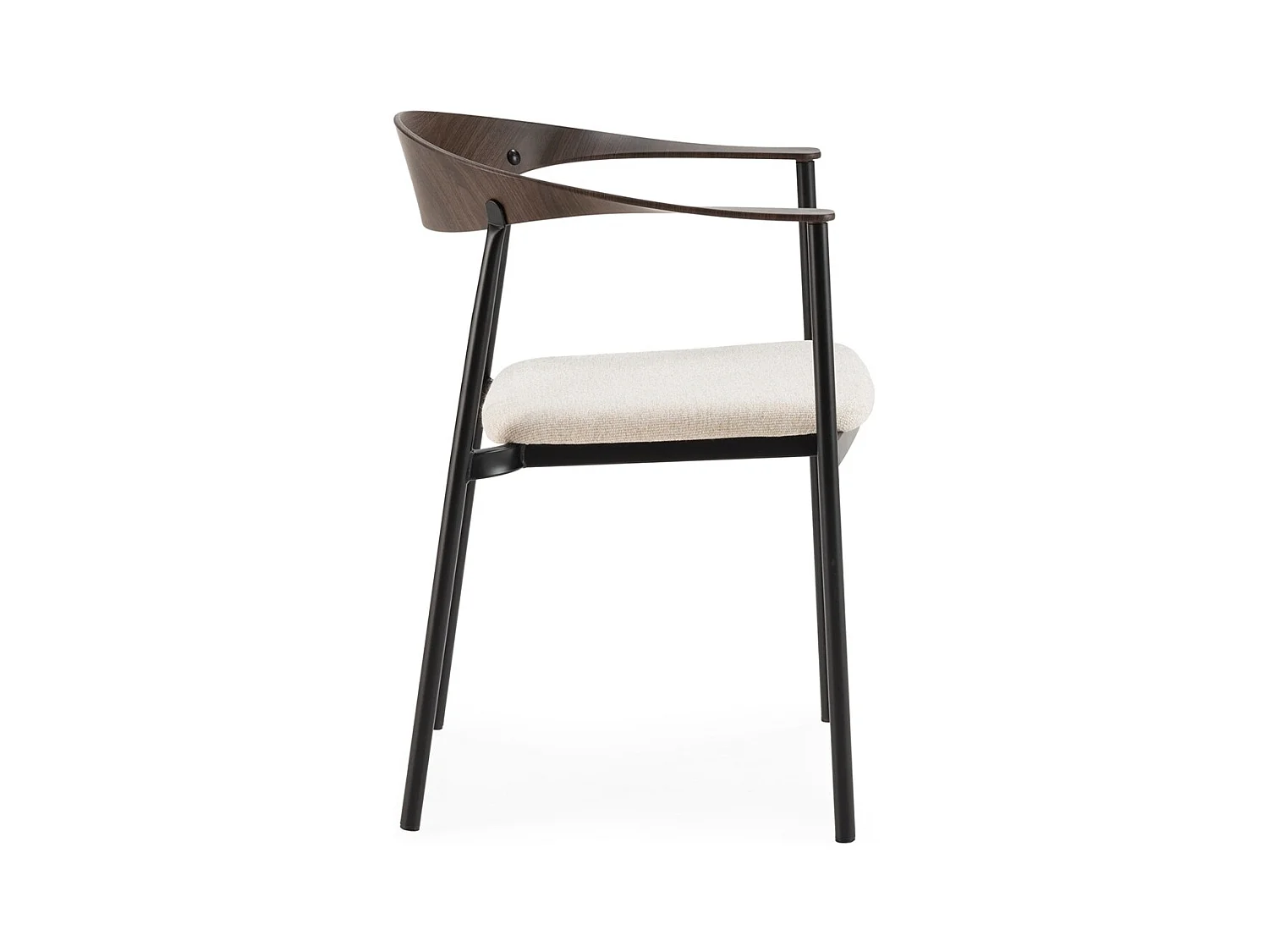 Chaise empilable KALIKO - Métal noir, bois noyer et tissu blanc