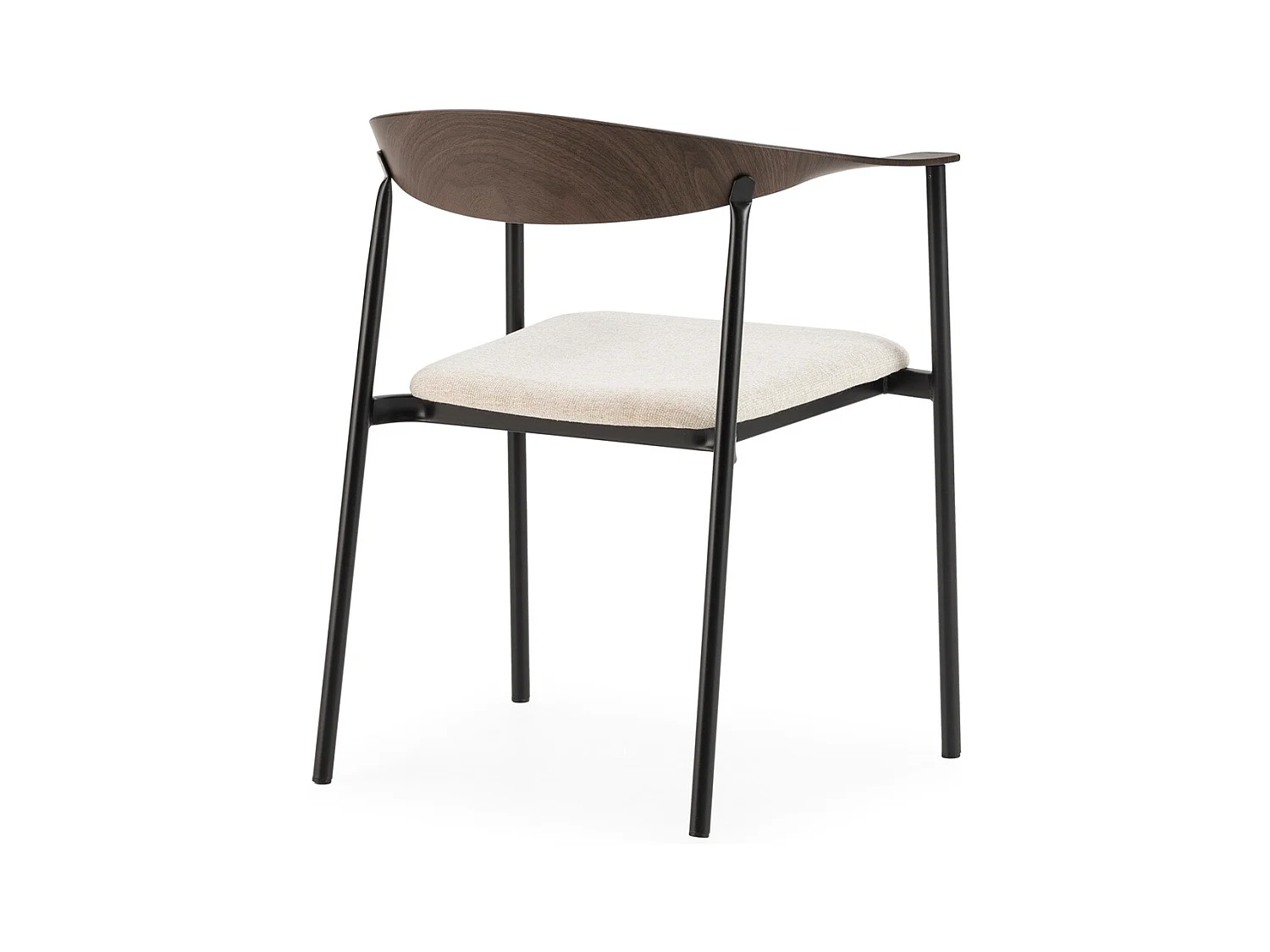 Chaise empilable KALIKO - Métal noir, bois noyer et tissu blanc