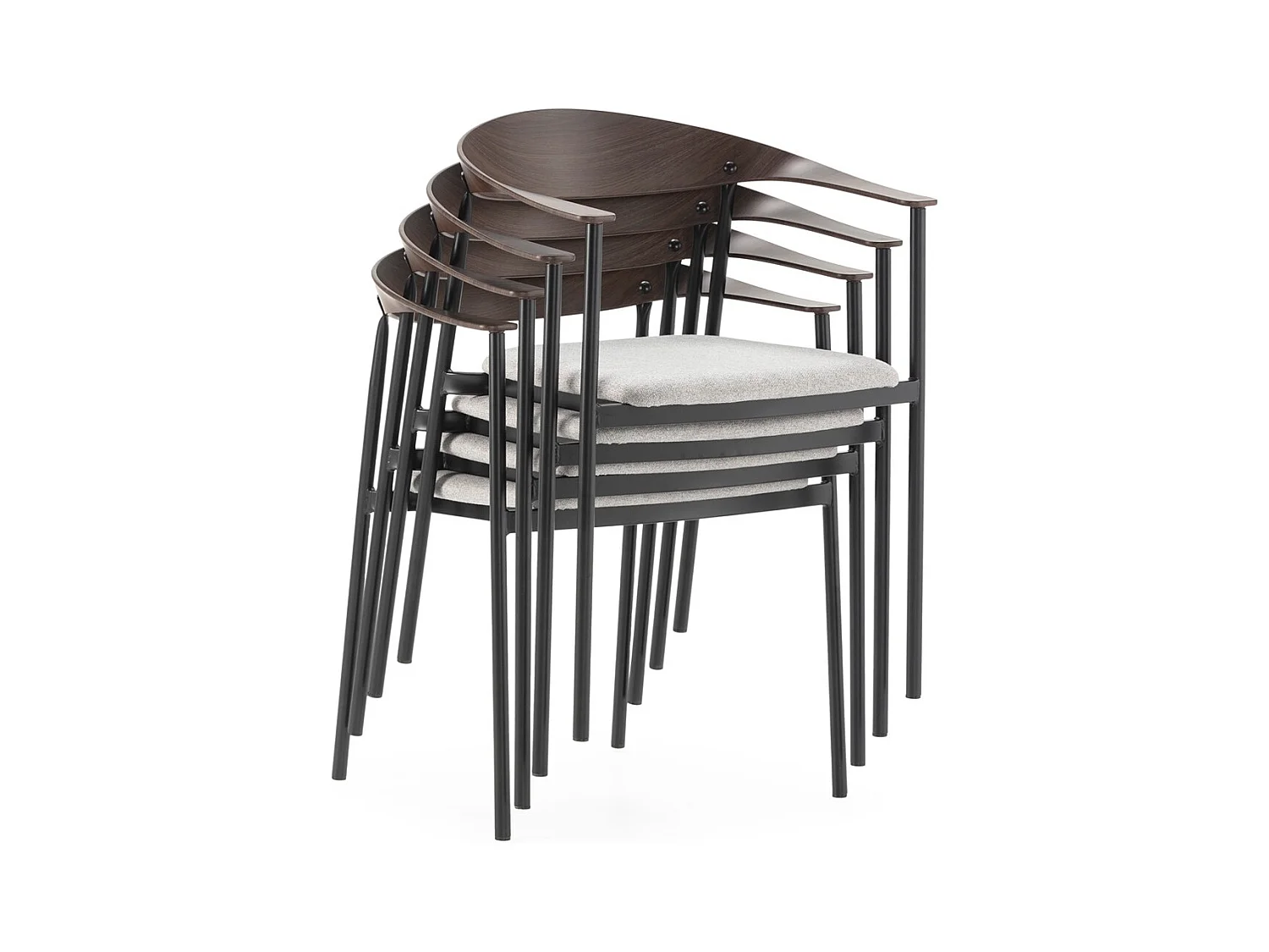 Chaise empilable KALIKO - Métal noir, bois noyer et tissu blanc