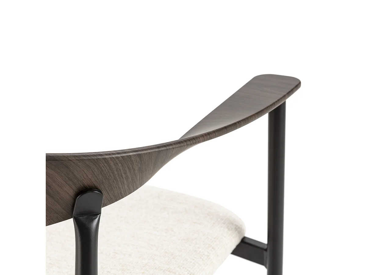 Chaise empilable KALIKO - Métal noir, bois noyer et tissu blanc